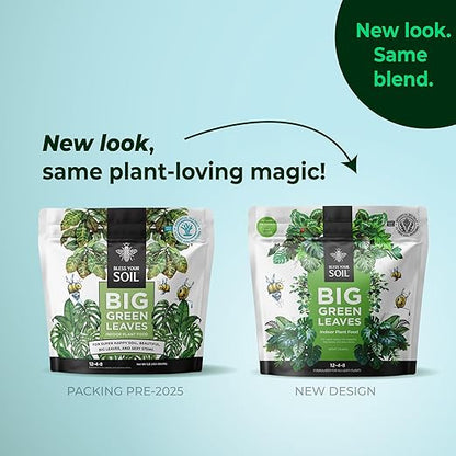 Big Green Leaves Indoor Plant Food – 4X Concentrated Houseplant Fertilizer with Sea Kelp – Makes 90 Gallons – Fast-Acting Mineral Formula, Made in USA (1 lb)