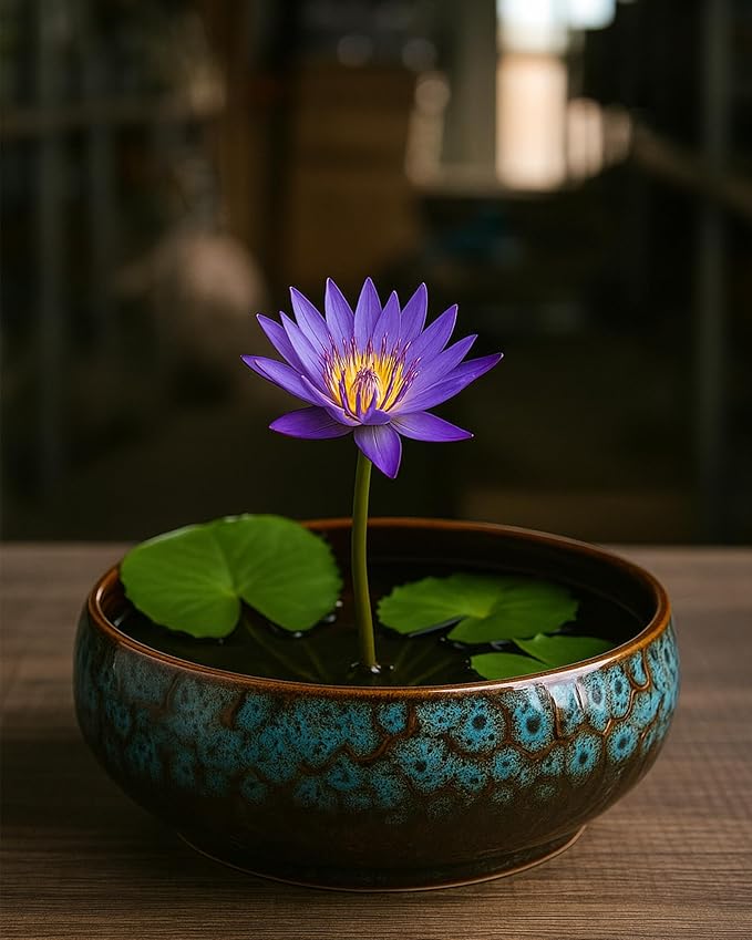 JWShang Lotus Bowl Planter for Planting in Water Indoors, Round Ceramic Lotus Flower Pot, Outdooor Garden Decorative Leak-Proof Bonsai Bowl for Lotus Seeds, Water Lily, Succulents (Green)
