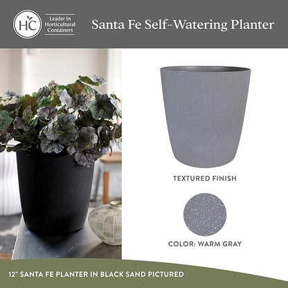 The HC Companies Santa Fe Round Self-Watering Pot - Lightweight Plastic Planter for Herbs & More - Durable Plant Pots for Indoor Plants & Outdoor Plants (12” Pebble Gray, Pack 1)