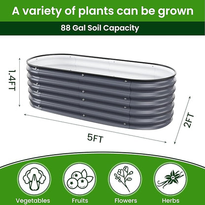 Raised Garden Bed 5x2x1.4 Ft Planter Box for Outdoor - Zinc-Aluminum-Magnesium Stainless Steel Durable Metal Garden Beds Kit for Vegetables, Flowers, Herbs and Succulents (Deep Grey)