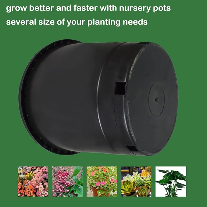 Garden Plastic Planter Nursery Pots - 10 Pcs 3.6 Gallon Round Black Nursery Pots for Indoor and Outdoor Plants with Drainage Hole
