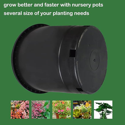 Garden Plastic Planter Nursery Pots - 10 Pcs 3.6 Gallon Round Black Nursery Pots for Indoor and Outdoor Plants with Drainage Hole