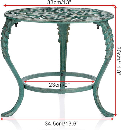 OwnMy Cast Iron Plant Stand Heavy Duty Vintage Wrought Iron Flower Pot Holder, Decorative Pedestal Potted Plant Rack, Indoor Metal Large Plant Stand for Outdoor Patio Garden Home, Antique Green