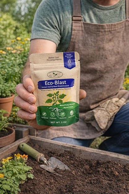 Eco-Blast™ Instant Compost Tea – 2oz Bag. Soil Microbes with Plant Probiotics, Mycorrhizae, Kelp, Yucca, Humic, Amino & Fulvic Acids.