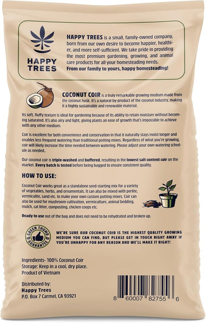 Happy Trees Coco Coir Loose Coconut Fiber Growing Medium, Potting Mix, Seed-Starting, Premium Quality, Triple-Washed for Low Salt/EC, pH Balanced, Peat-Free, Organic, 9 Quarts (10L)