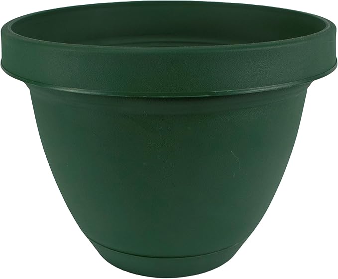 The HC Companies Infinity Round Planter Decorative 8 Inch Plastic Flower Pot w/Removable Saucer for Indoor & Outdoor Plants, Evergreen