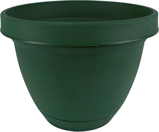 The HC Companies Infinity Round Planter Decorative 8 Inch Plastic Flower Pot w/Removable Saucer for Indoor & Outdoor Plants, Evergreen