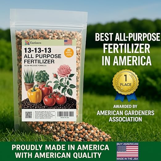 Gardenera 13-13-13 Slow Release Granular Fertilizer – All Purpose Plant Food 13 13 13 for Outdoor Grass, Vegetables, Roses, Flowers, Shrubs, Trees. Lawns, Gardens, Potted Plants (4 Quarts)