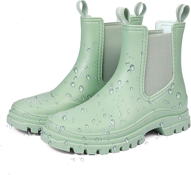 DKSUKO Rain Boots Women Waterproof Chelsea Boots Ankle Garden Shoes for Ladies Rubber Short Rainboots with Removable Comfort Insole for Outdoor Work Deck Mud Boots