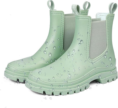 DKSUKO Rain Boots Women Waterproof Chelsea Boots Ankle Garden Shoes for Ladies Rubber Short Rainboots with Removable Comfort Insole for Outdoor Work Deck Mud Boots