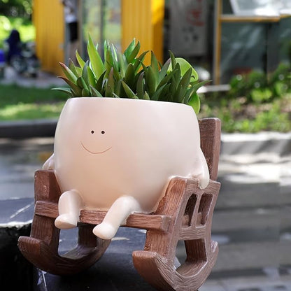 NINIPAPA Cute Plant Pots Smiley Face Planter Funny Flower Pot, Rocking Chair Small Face Pot for Indoor Plants, Unique Head Planters Plant Lover Gifts on Mother's Day Birthday