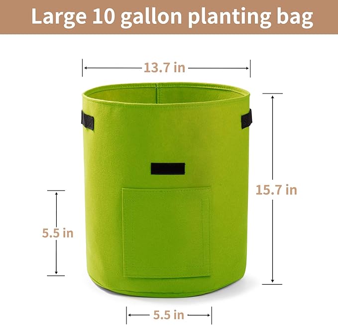 Potato Planter Bags 3-Pack 10 Gallons Grow Bags Aeration Tomato Plant Pots with Flap and Handles (Green)