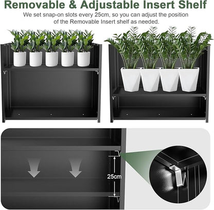 Tall Metal Planter Box for Outdoor Plants 38" L x 13" W x 30", Heavy Duty Steel Large Rectangular Planter Box with Removable Insert Shelf, Modern Décor for Tall Plants, Trees, Flowers (Black)