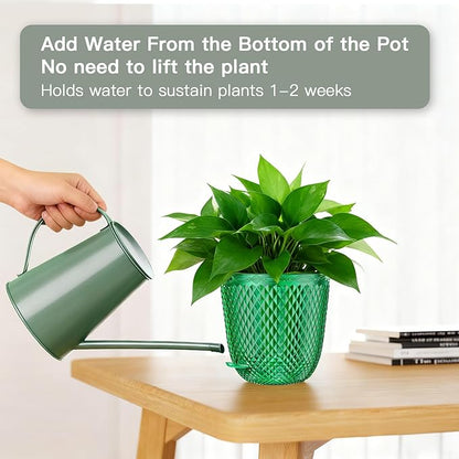 QCQHDU Self Watering Hanging Pots, 2 Pack 7.2 Inch Hanging Planters for Plants Indoor, Outdoor Flower Pots with Drainage Holes and 3 Hooks Chains for Garden Home (Emerald)