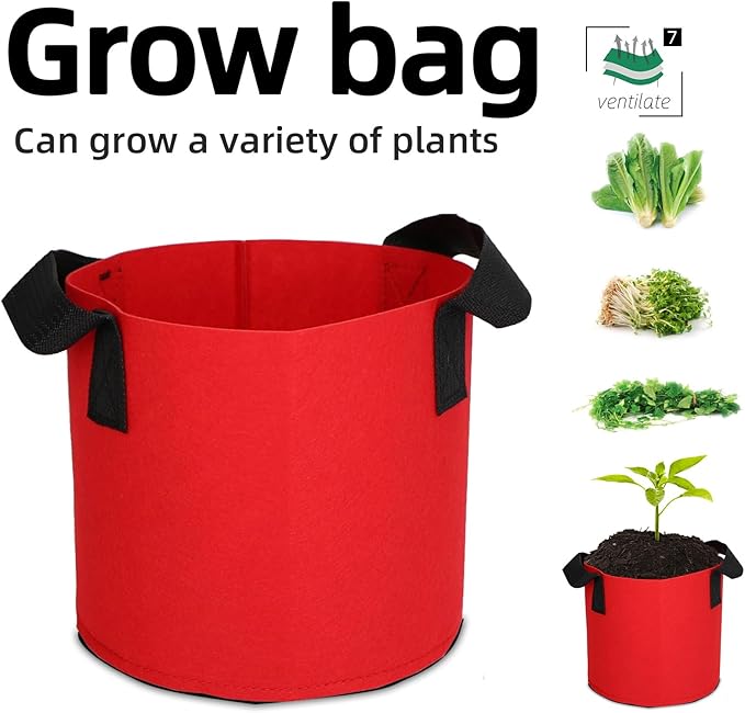 Grow Bags,Growing Pot Bags Garden Grow Bag Indoor Outdoor Fabric Aeration Plant Pot Container Flower Vegetable Pouch (Red,7 Gallon)