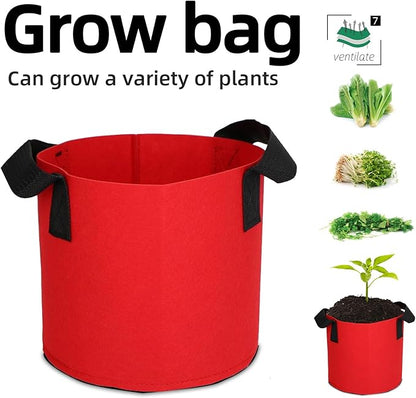 Grow Bags,Growing Pot Bags Garden Grow Bag Indoor Outdoor Fabric Aeration Plant Pot Container Flower Vegetable Pouch (Red,7 Gallon)