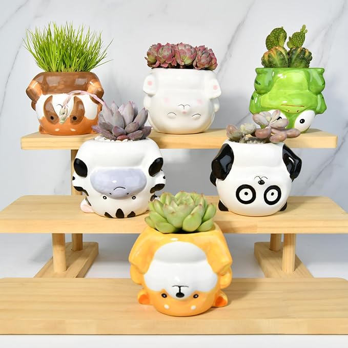 Cute Animal Ceramics Planter Succulent Pot with Drainage, 4.4 Inch Plant Pot for Indoor Mini Plants Flower Cactus, Home and Garden Decor Fun Frog Gift