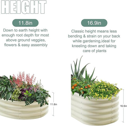 Galvanized Steel Raised Garden Bed 8x2ft Oval - 17" Tall 9-in-1 Modular Metal Planter Box for Vegetables/Flowers, Rust-Proof Outdoor Planters with Rubber Edge (Grey)