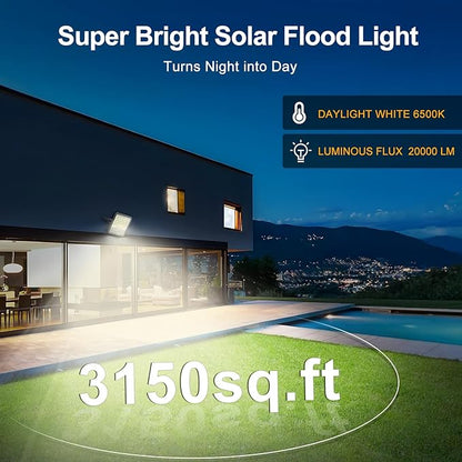 Solar Lights Outdoor LED Automatic Light with Battery, IP65 Waterproof Outside Solar Powered Security Flood Light and 8.2ft Cable with Remote Control for Pathway, Patio & Yard (200W)