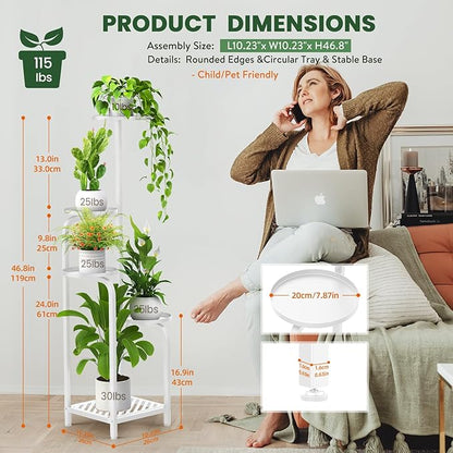 TOSKING 5 Tier Tall Plant Stand Indoor Outdoor, Heavy Duty Corner Shelf for Plants & Decor, Space Saving 3.9FT Metal Flower Pot Stand for Balcony, Garden, Living Room, Patio (White, 47in)