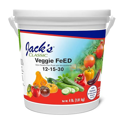 Jack's Classic 12-15-30 Veggie Feed Water-Soluble Fertilizer with Micronutrients, 4lbs - Plant Growth and Abundant Fruit Set in Blooming Vegetable Plants