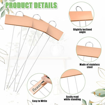 Maitys 38 Pcs Metal Garden Markers Plant Label Stakes Outdoor Weatherproof 10.6 Inch Stainless Steel Nursery Tags Bulk with Pens (Rose Gold Label with Black Ink)
