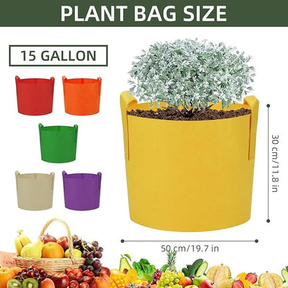 6 Pack 15 Gallon Grow Bags, Colorful Fabric Plant Pots with Handles, Garden 10 Gal Fabric Grow Pots, Vegetable Plant Growing Bags for Garden (15 Gallon)