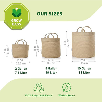 Coolaroo 4-Pack 2 Gallon Heavy Duty Plant/Vegetable/Herb/Fruit Breathable Fabric Grow Planter Pot Bags with Handles, Desert Sand