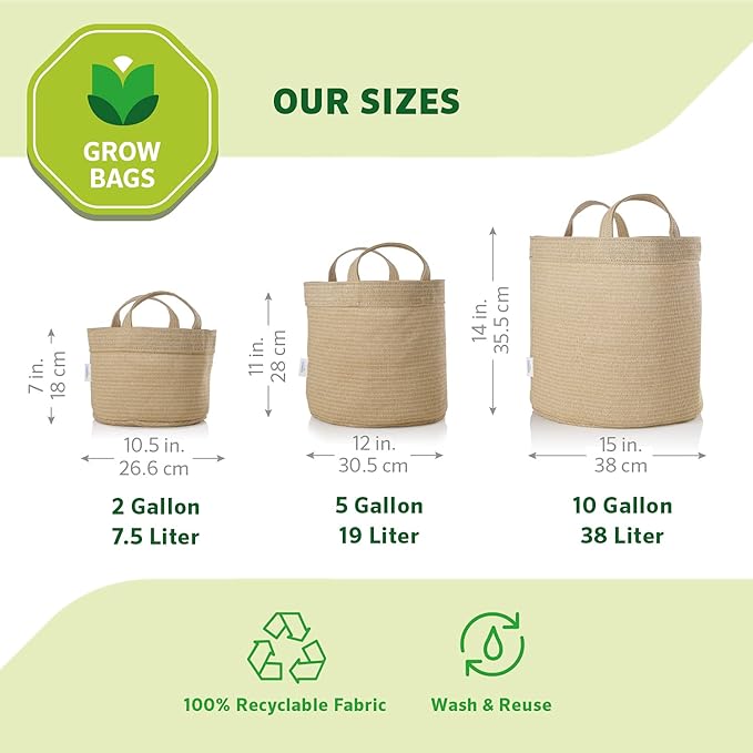 Coolaroo 4-Pack 10 Gallon Heavy Duty Plant Tomato Potato and Other Vegetables and Fruits Breathable Fabric Grow Planter Pot Bag with Handles, Desert Sand