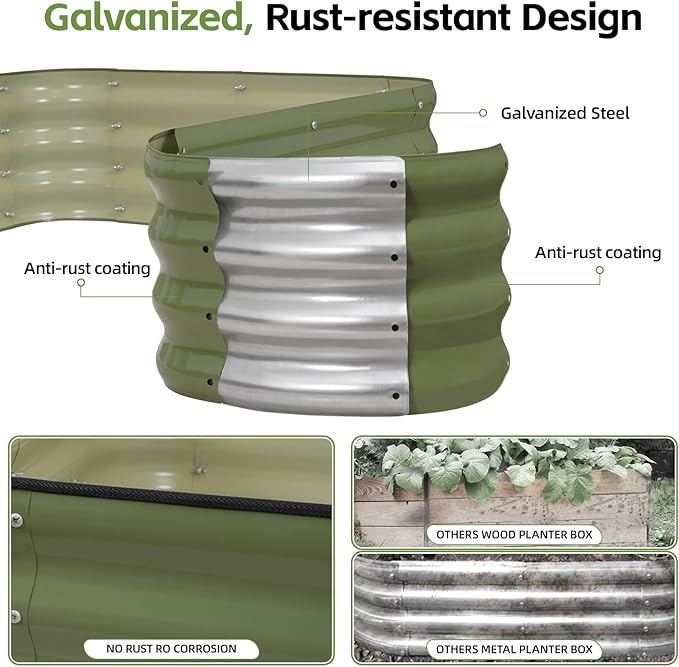 4-in-1 Modular Raised Garden Bed Kit - Adjustable Sizes (5x3x1ft, 4x4x1ft, 6x2x1ft, 7x1x1ft) - Heavy Duty Galvanized Steel Planter Box with Bracing Rods & Gloves for Vegetables, Fruits