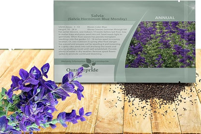 Outsidepride Blue Monday Salvia Seeds - 2,000 Pcs Annual, Compact, Heavy Blooming & Drought-Tolerant Sage Seeds for Planting Fragrant Blue Blooms for Butterfly & Hummingbird Gardens & Landscaping