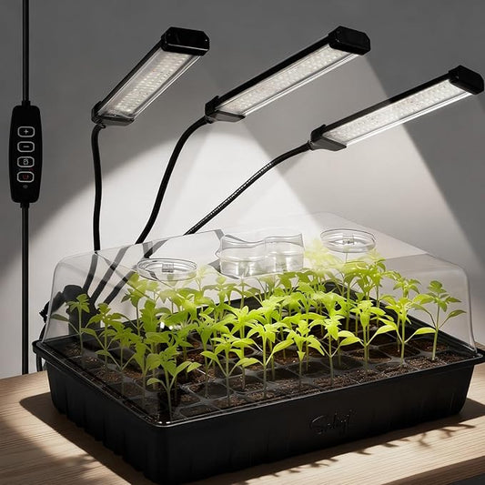 SOLIGT 60 Cell Seed Starter Trays with Grow Light, Seed Starter Kit with 4.3“ Higher Humidity Domes, Full Spectrum Seedling Light with 8/12/18H Timer for Seed Starting, Seedling Growing
