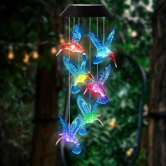 Solar Hummingbird Wind Chimes for Outside,Hummingbird Gift for Mom Grandma Girls,Waterproof Outdoor Solar Powered Lights for Garden Patio Yard Home Decor