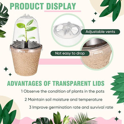 Baderke 120 Pcs Biodegradable Nursery Pots with 30 Humidity Dome and 30 Labels, 2.36" Plant Nursery Seed Starter Planter Biodegradable Peat Pots for Planting Seedlings, Vegetables (Round)
