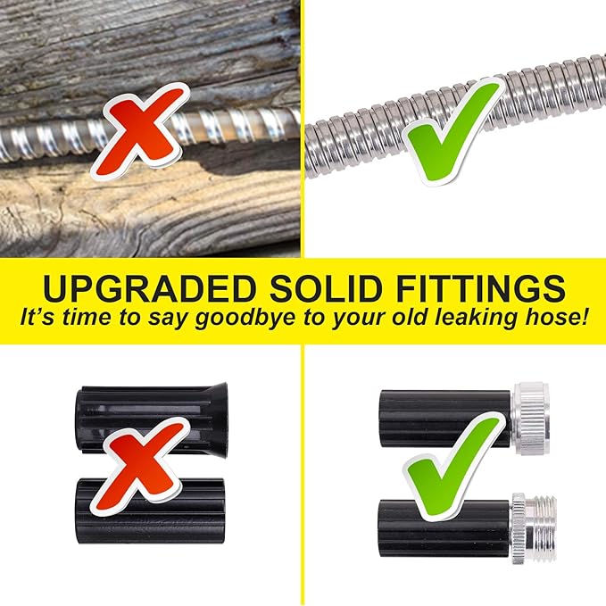 FOXEASE Stainless Steel Garden Hose 75 ft - Metal Water Hose with 2 Nozzles, Lightweight, Tangle Free & Kink Free, Heavy Duty, High Pressure, Flexible, Dog Proof