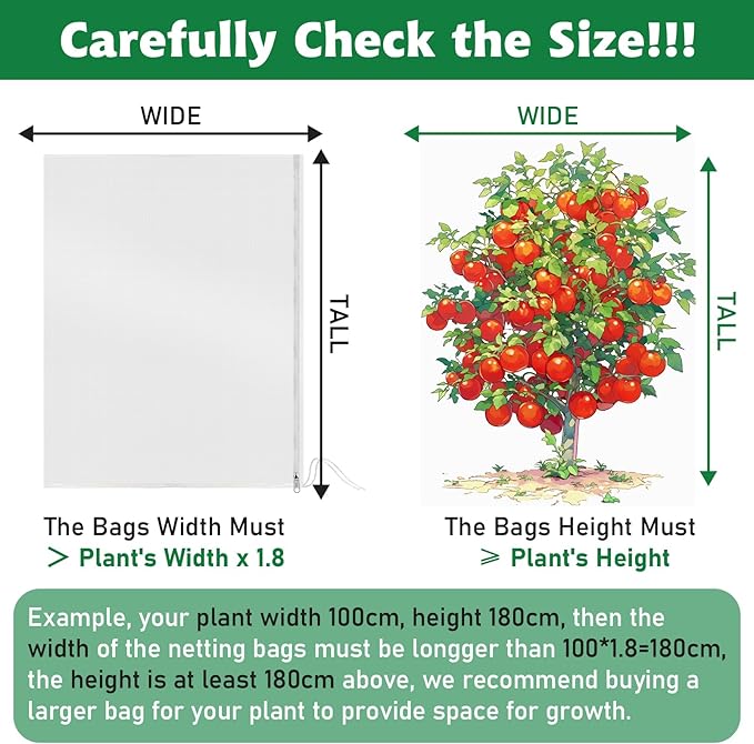 Evoio Bird Netting for Garden Plant Fruit Tree Protection Large Blueberry Bushes Netting Covers Bags with Zipper, 6 x 7 ft Shrubs Bush Tomato Strawberry Berry Barrier Mesh Cover Net Protector (2 Pcs)