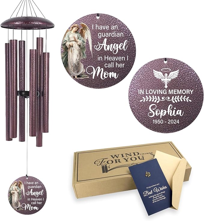 ASTARIN 36" Large Deep Tone Personalized Sympathy Wind Chimes, Memorial Wind Chime for Loss of Mother Father Loved One, Angel Bereavement Gifts Decor Outdoor Patio Garden Graveyard, Produced in USA