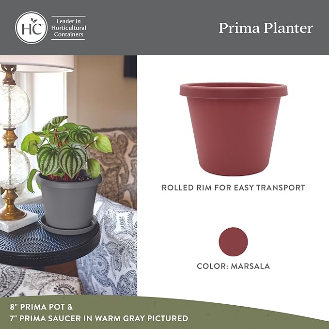 The HC Companies 24 Inch Prima Round Planter Pots with Drainage Holes and Rolled Rim, Lightweight UV-Resistant Plastic Indoor & Outdoor Planters, 2-Pack Flower Pots for Garden & Home Decor, Marsala
