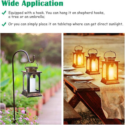 TomCare Solar Lights Flickering Flame Upgraded Metal Solar Lantern Outdoor Hanging Decorative Lanterns Heavy Duty Solar Powered Waterproof Outdoor Lighting for Patio Garden, 2 Pack (Bronze)