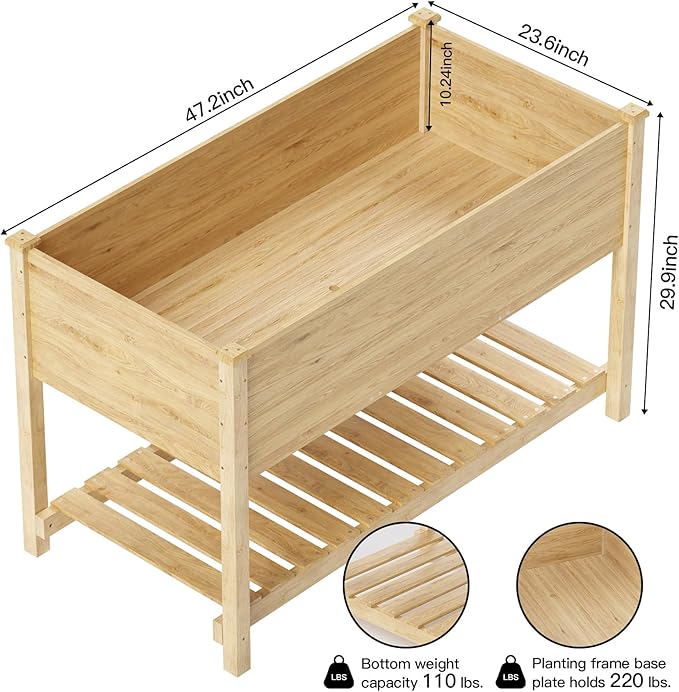 Kullavik 4 pcs Raised Garden Bed with Legs,Outdoor Elevated Cedar Wood Planter Box with Storage Shelf for Vegetables/Flowers/Herbs in Balcony/Backyard/Patio,220lb Capacity-Natural