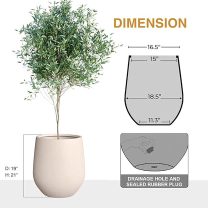 21"H x 19"D Corso Fiberstone Round Tapered Planter with Drainage Hole, Smooth Finishes, Weather Resistant for Indoor & Outdoor Use, Included 2 Extra Coco Mats (Kilim Beige, 15" Pot Opening)