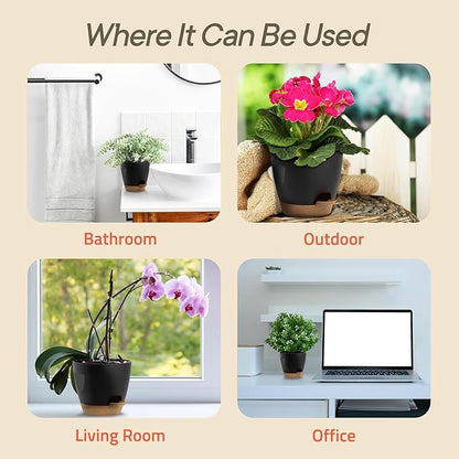Black Self Watering Pots 20 Pack, Indoor and Outdoor Plant Pots with Wick Rope & Drainage Holes, Easy Watering Lip, Lightweight Plastic Self Watering Planter for Succulents, Houseplants, and Herbs