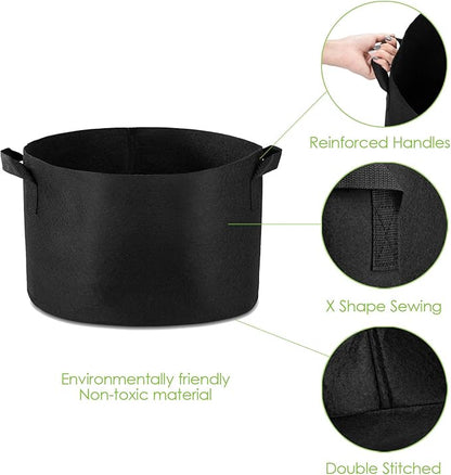 5-Pack 20 Gallon Grow Bags Heavy Duty Container Thickened Nonwoven Fabric Plant Pots with Handles Black