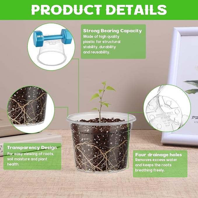 240 Pcs Clear Mini Plastic Plant Pot with Drainage Holes, 2.5 Inch Nursery Seedling Pots Seed Starter Round Plastic Pots for Succulent Plants Cuttings Transplanting, Indoor Outdoor Use