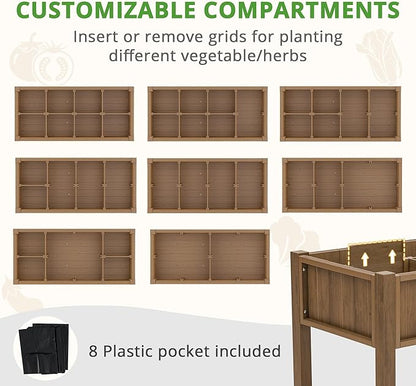 LUE BONA Elevated Planter Box with Legs and Shelf, 47 * 21 * 30in, 8 DIY Pocket HDPS Raised Garden Bed with Tools, 3-Year Warranty, No Crack, Large Outdoor Herb Raised Beds for Gardening Vegetables