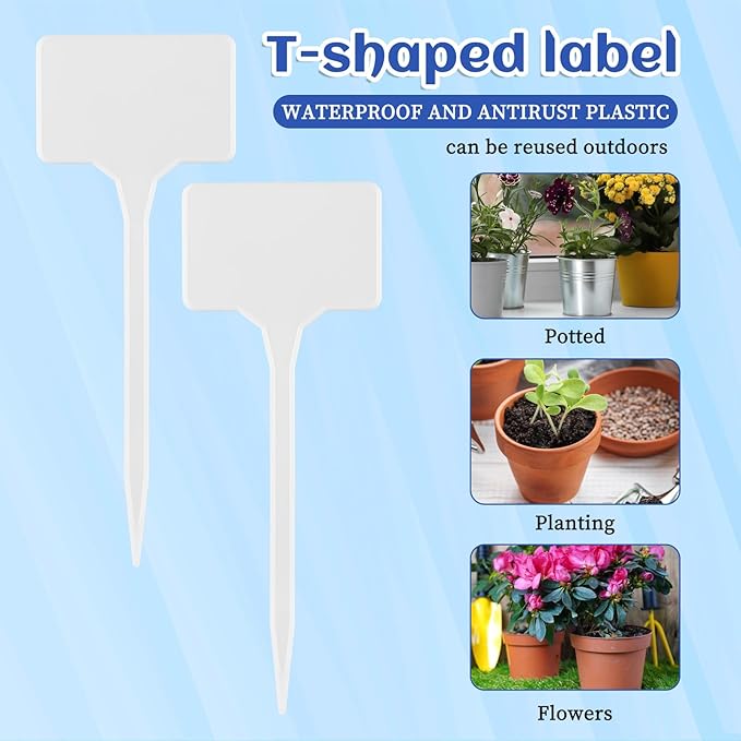 50 Pcs Large Plastic Plant Labels, 5.9 Inches Large Garden Markers, Plastic Waterproof Durable T-Type Nursery Plant Stakes, Tags for Vegetables, Fruits, Flowers, Indoor Outdoor Use (White)