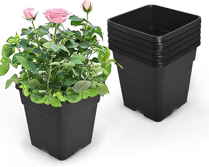 HOSTIC 9.8 Gallon Square Nursery Pots Flexible Plastic Pots for Plants Gallon Pot with Drainage Holes 5 Pcs