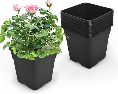 HOSTIC 9.8 Gallon Square Nursery Pots Flexible Plastic Pots for Plants Gallon Pot with Drainage Holes 5 Pcs