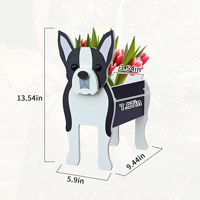 Boston Terrier Dog Planter, Cute Animal Shape Flower Planters, Plant Pots for Indoor/Outdoor Garden Decor, Unique Gifts/Souvenirs for Pet Lovers