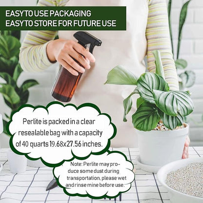 40QT Horticultural Perlite Bulk, Organic Perlite for Plants, Course Perlite for Gardening, for Plants Indoor, for Houseplants, to Promotes Soil Root Growth, and Water Drainage and Plant Growth(3-6mm)